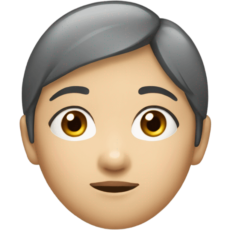  a 35-year old, female, Asian woman, short hair, inquisitive, hand on chin, thinking emoji