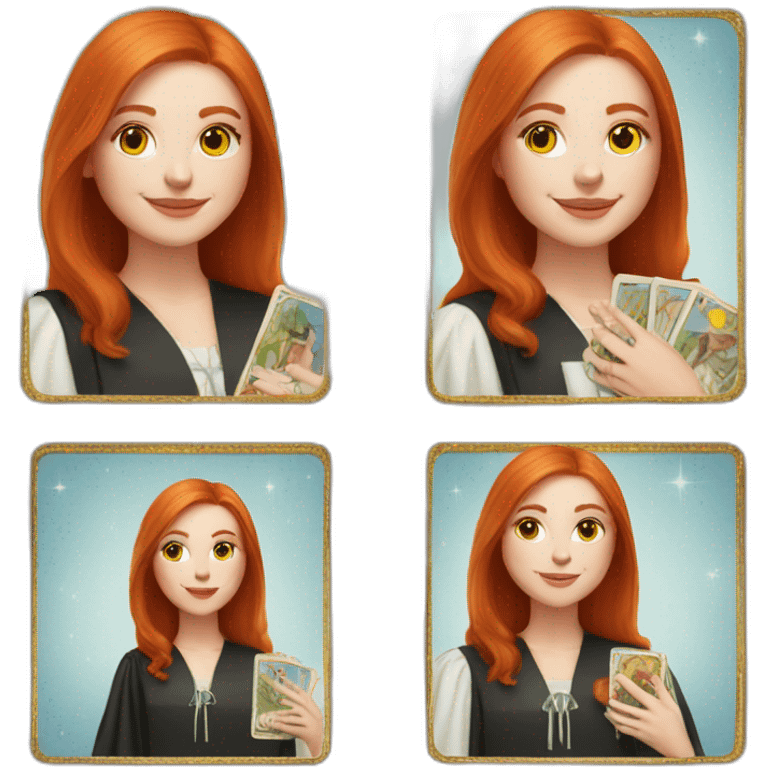 redhead white woman medium long straight hair, celebrating graduation with tarot cards emoji