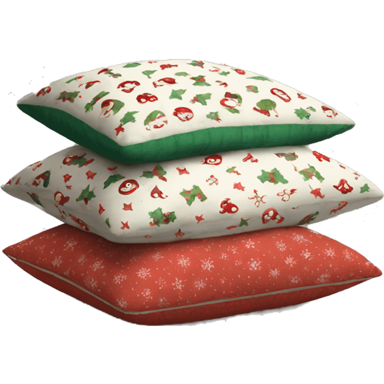 cozy pile of pillows with christmas print emoji