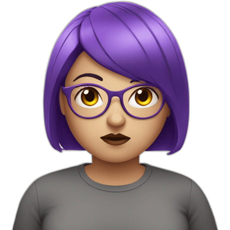 aggressive overweight girl with a purple bob, nose piercing and round glasses emoji