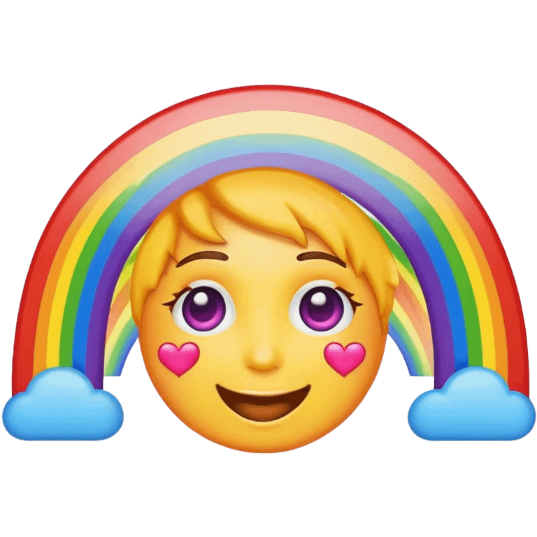 An emoji with heart eyes holding up a rainbow. emoji