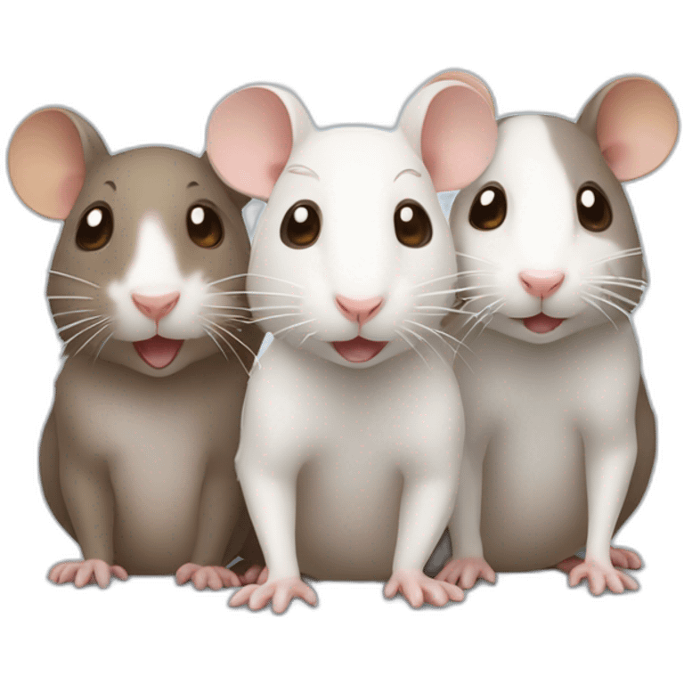 Three cute rats, one white, the other two brown emoji