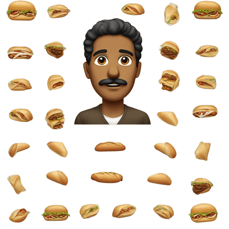 Brown man who has a mustache with an Italian hoagie in his mouth  emoji