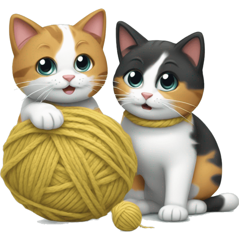 Two calico cats playing with ball of wool emoji