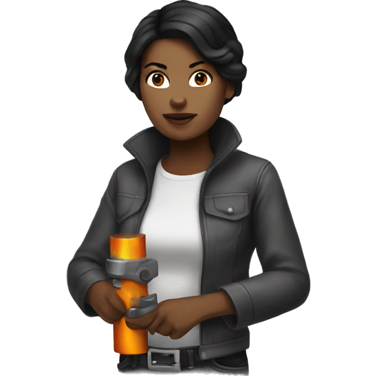 black haired woman welder white skin emoji