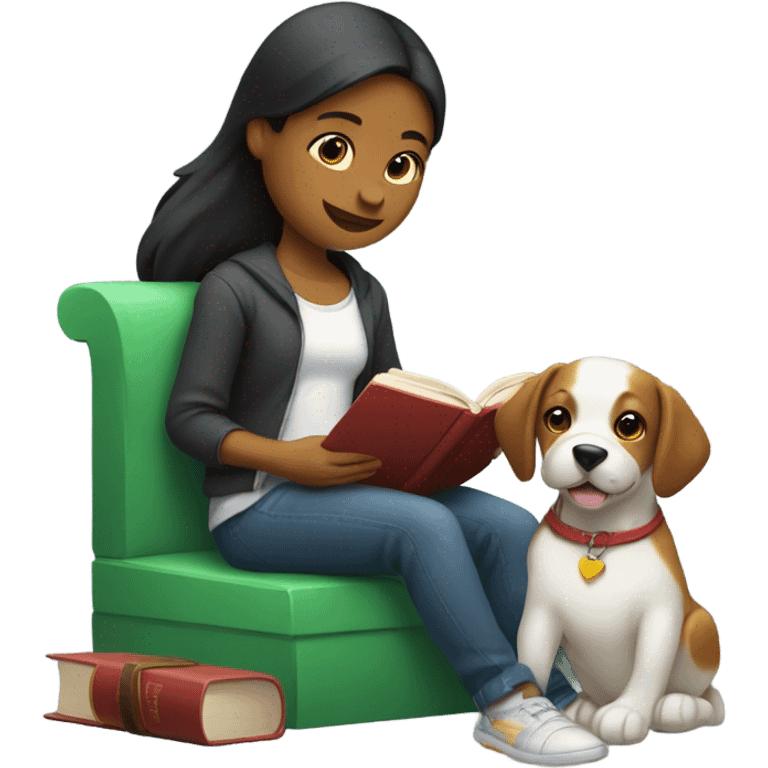 Am I bothering you? Girl, book, and dog emoji