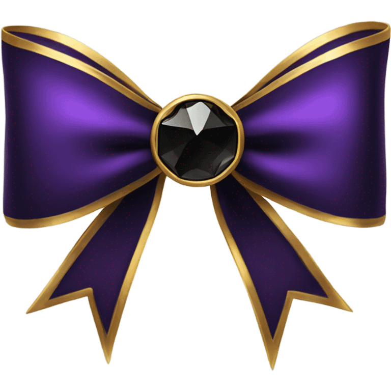 Dark purple bow with small gold plated dark black gem on the bow middle goth bow emoji