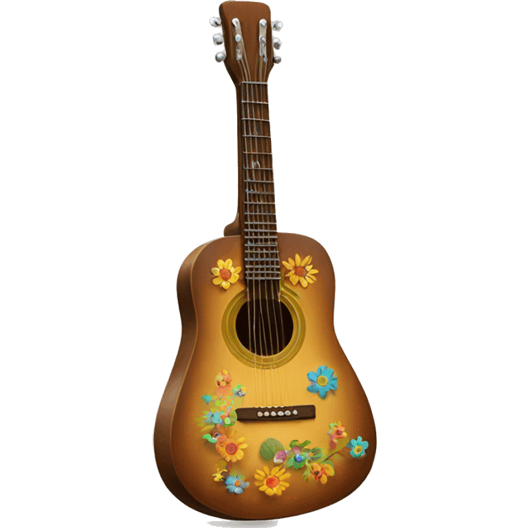 anthropomorphic hippie guitar, showing a sign of peace emoji