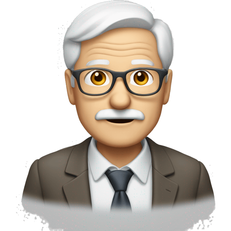 70 year old man, white skin, glasses with light metal frame, thin mustache, white hair emoji