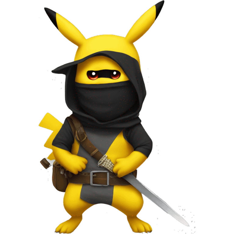 pikachu with balaclava and fake sword emoji