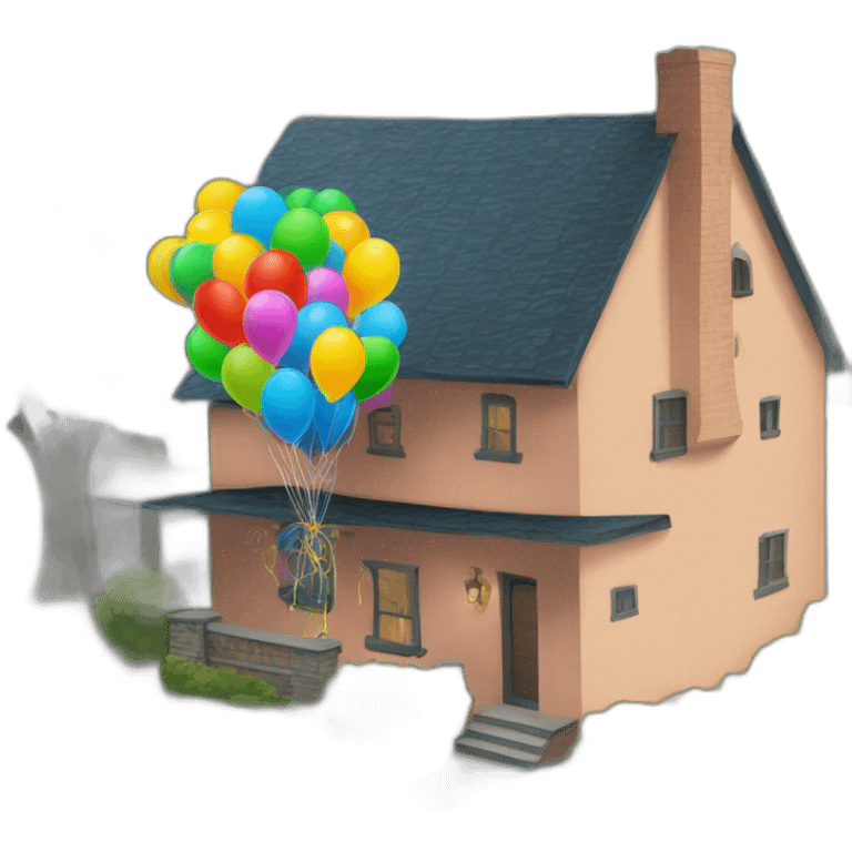 house carried by balloons through the chimney emoji