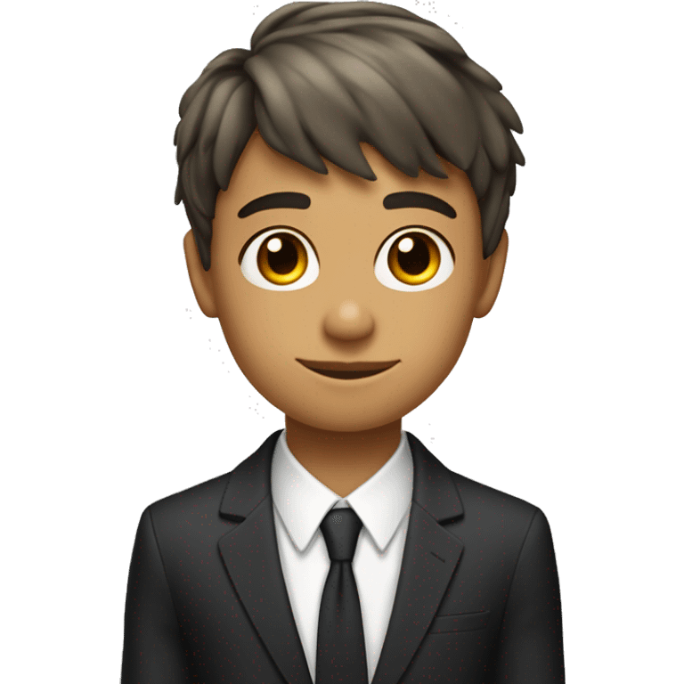 a 12 year old with a few freckles and a low taper fringe haircut and is white but 26% tanned and wearing a suit  emoji