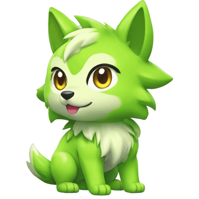 Cute Colorful Shiny Chibi Lime-Green Fakémon-Wolf-Pokémon Full Body emoji