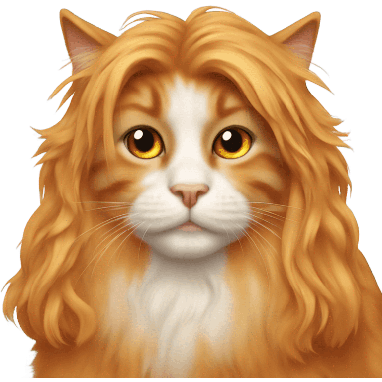 Orange long haired boy cat with black eyes emoji