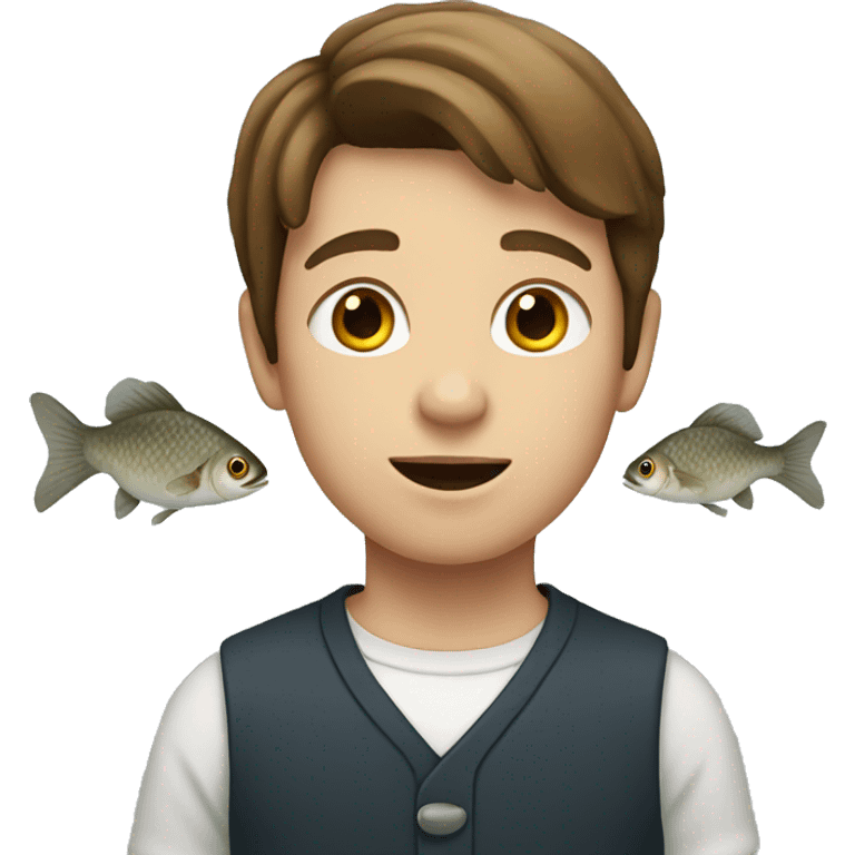 Kid with brown hair and a fish emoji