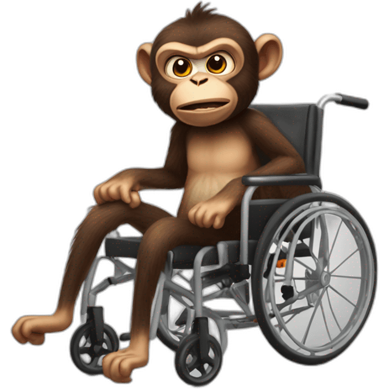 Very angry monkey with small ferocious rollins eyes rides cute wheelchair emoji