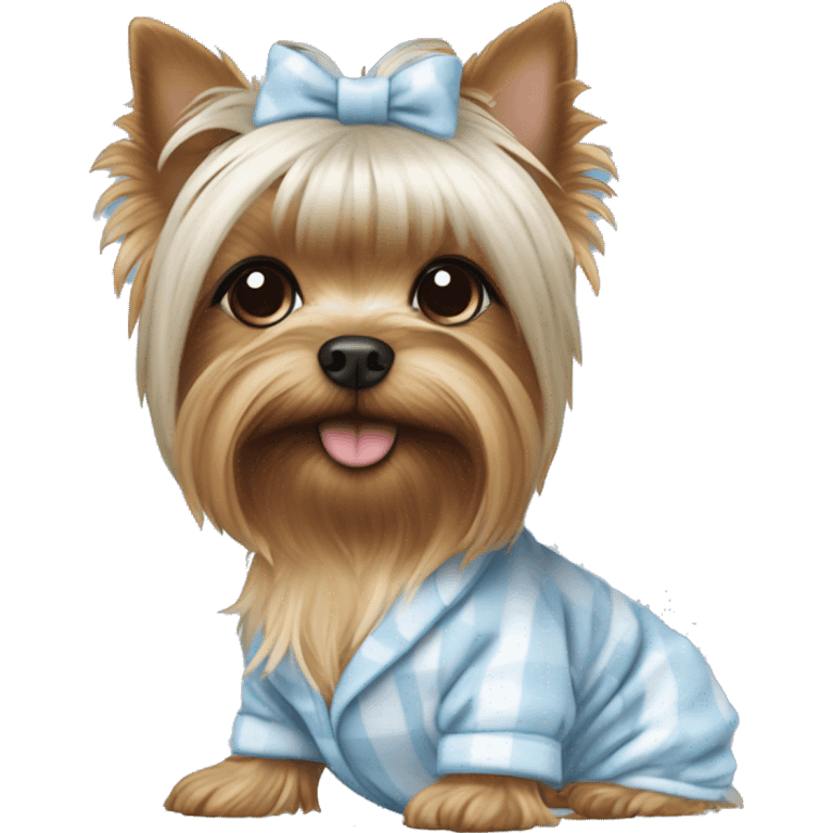 Female yorkie that’s white wearing blue pajamas emoji