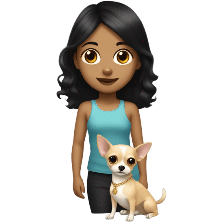 Black-hair little girl with gold chihuahua  emoji