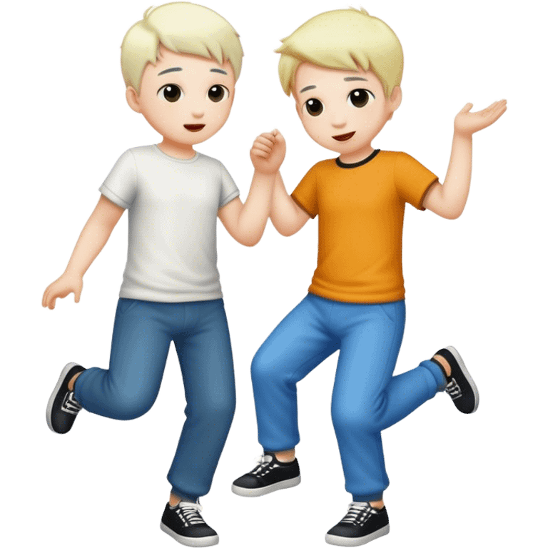 two best friends boys white skin full height playing emoji