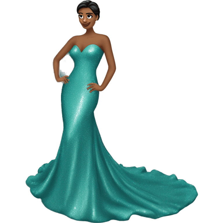 prom dress on fake manican long with train glittery teal emoji