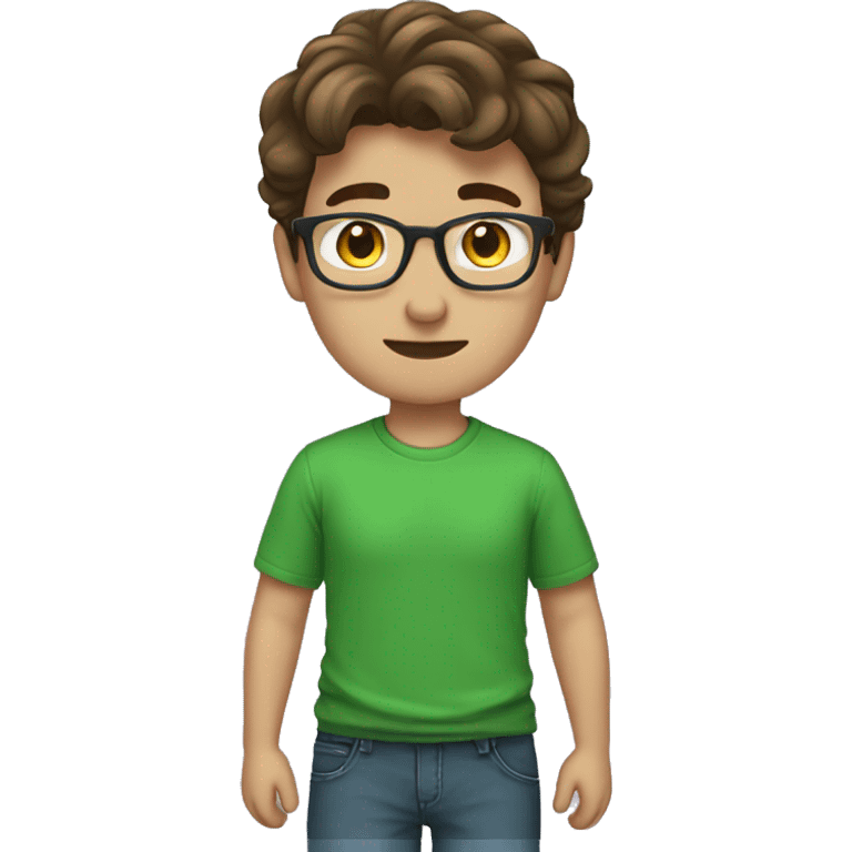 male nerd brown hair heart with hand using green t-shirt emoji