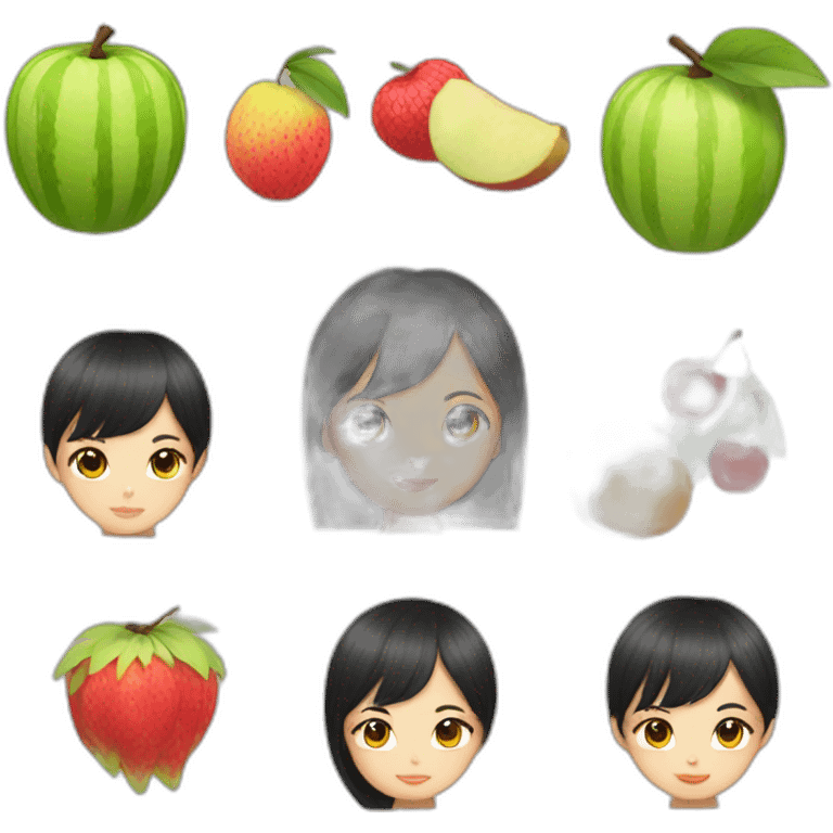 healthy fruits hair asian girl emoji