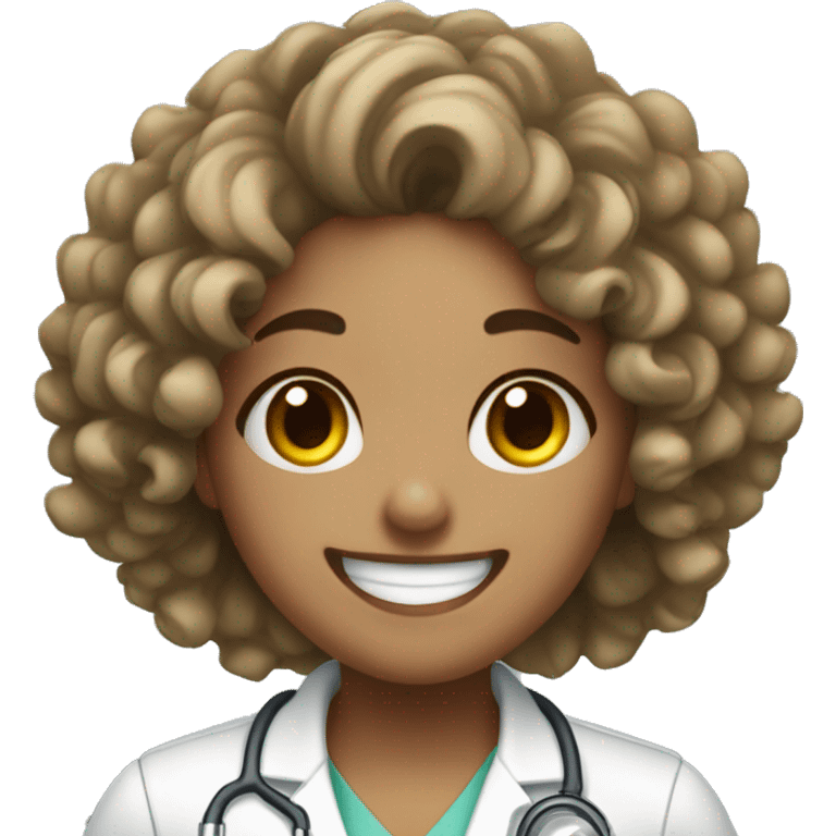 Radiologist Girl with curly hair upto her shoulders and mild freckles laughing emoji