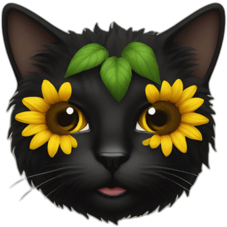 sunflower center black cat face emoji