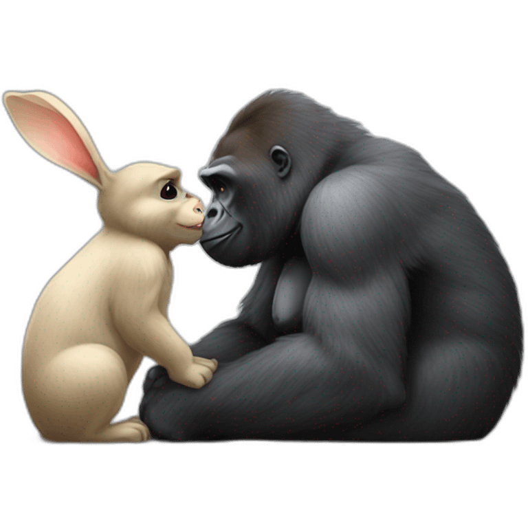 gorilla french kissing a rabbit emoji