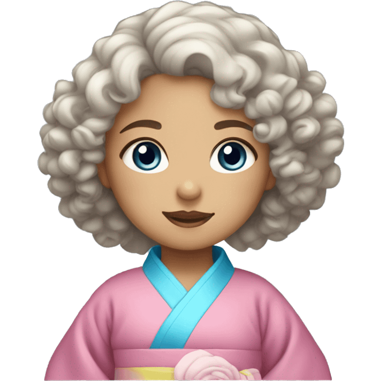 curly hair girl with blue eyes wearing korean hanbok emoji