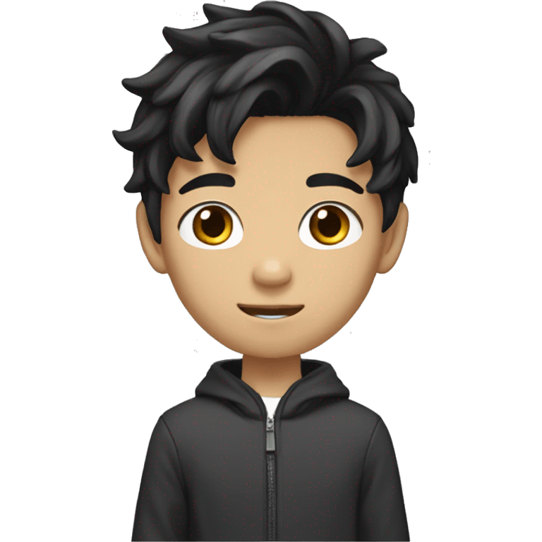 Teen boy type asian, Light brown skin, with long wavy black hair Little bit dezoom emoji