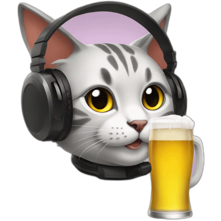 a cat who drinks beer is wearing a gaming headset emoji