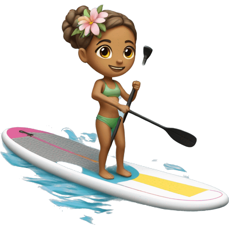 cute paddle boarding girl, with flower in her hair emoji