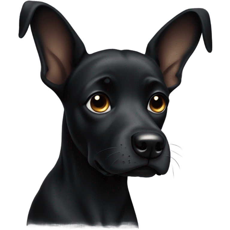 Black dog with one ear up and one ear folded down emoji