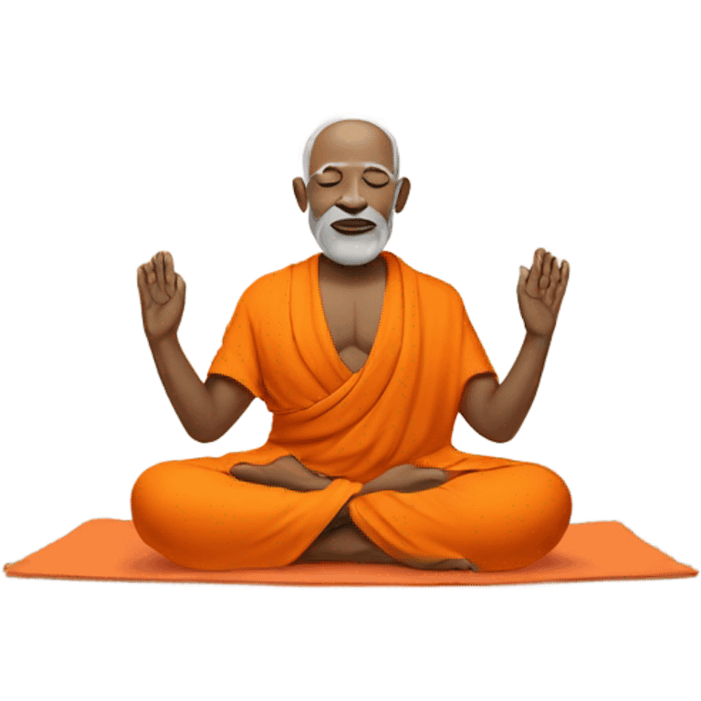 an old yogi with a peaceful and meditative expression. The character should be wearing an orange robe, symbolizing traditional yogic attire. The yogi can be sitting in a lotus position emoji