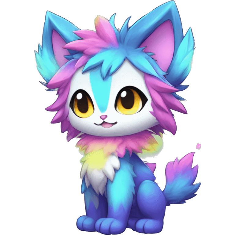 Anthro Fluffy Cool Cute Magical Elemental Shiny Colorful Neon Vibrant Colors Sparkle Kemono-style Chibi Fantasy-Animal-Fakémon-Pokémon-Hybrid Fur Sona Aesthetic Full Body emoji