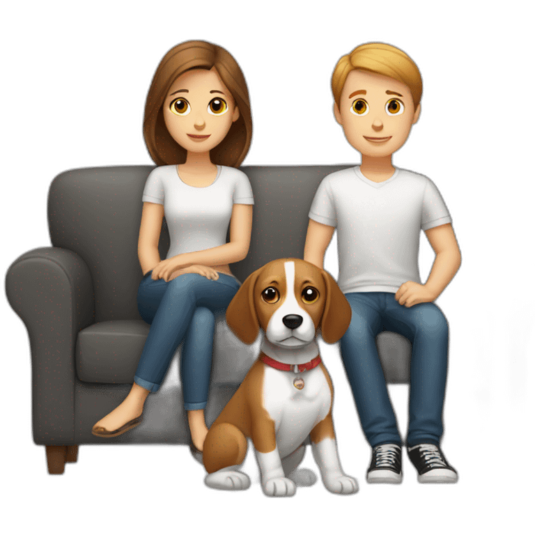 Brown hair White boy and girl and beagle Sit on couch emoji