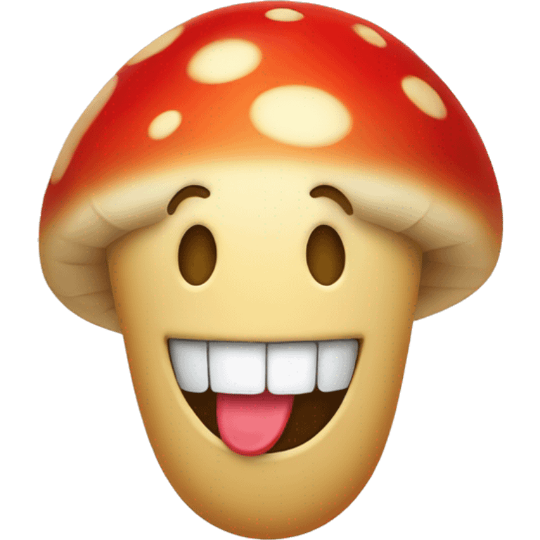 smiley face laughing with a red mushroom in place of hair emoji