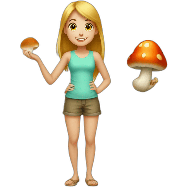 Fille qui met un doigt de pied dans un champignon emoji