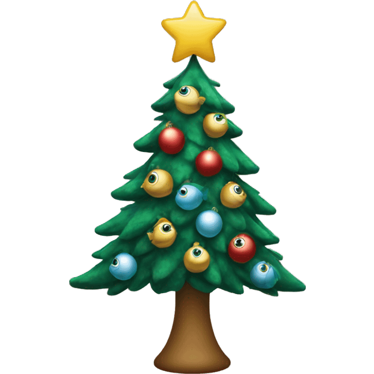 Christmas tree with fish-shaped balls emoji