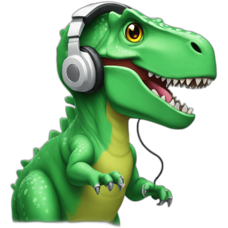 techsupport dinosaur in headphones with micro emoji