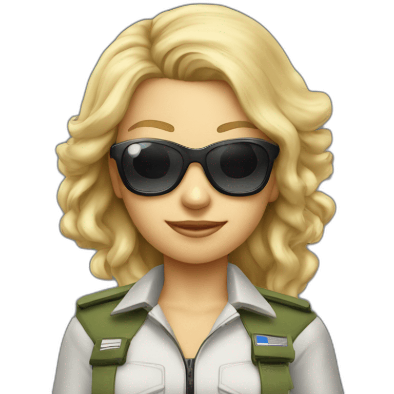 young long blonde hair female Boing airplane Commander with sun glasses emoji