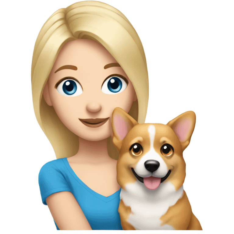 Blonde hair and blue eyed girl with a corgi emoji