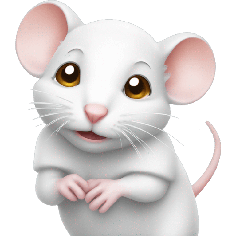 Cute white mouse is very cold emoji