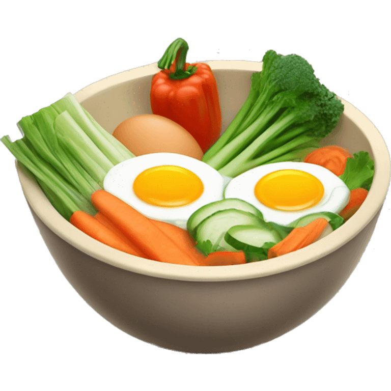 Bowl with sliced vegetables and egg emoji