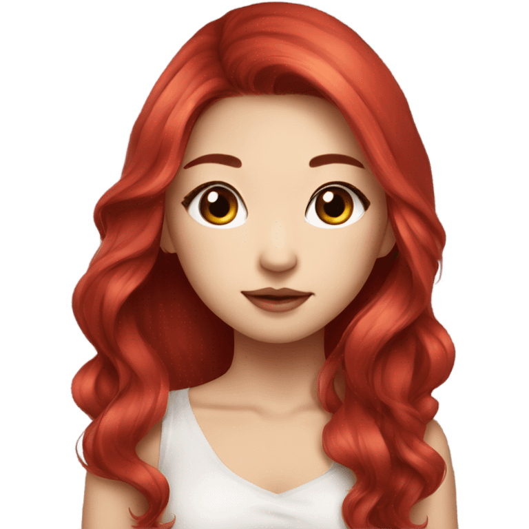 pretty girl asian, red long hair,makeup with black kitten emoji