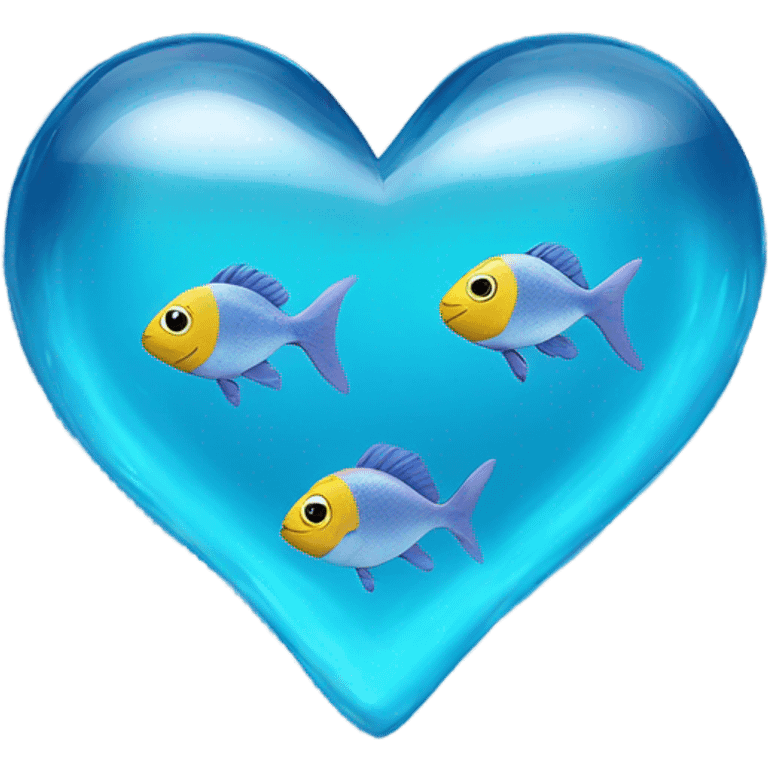 Blue clear Heart made out of water with fish swimming inside  emoji