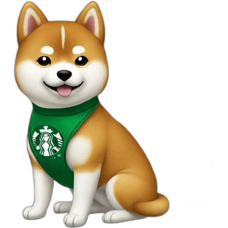 Shiba working at Starbucks with green apron  emoji