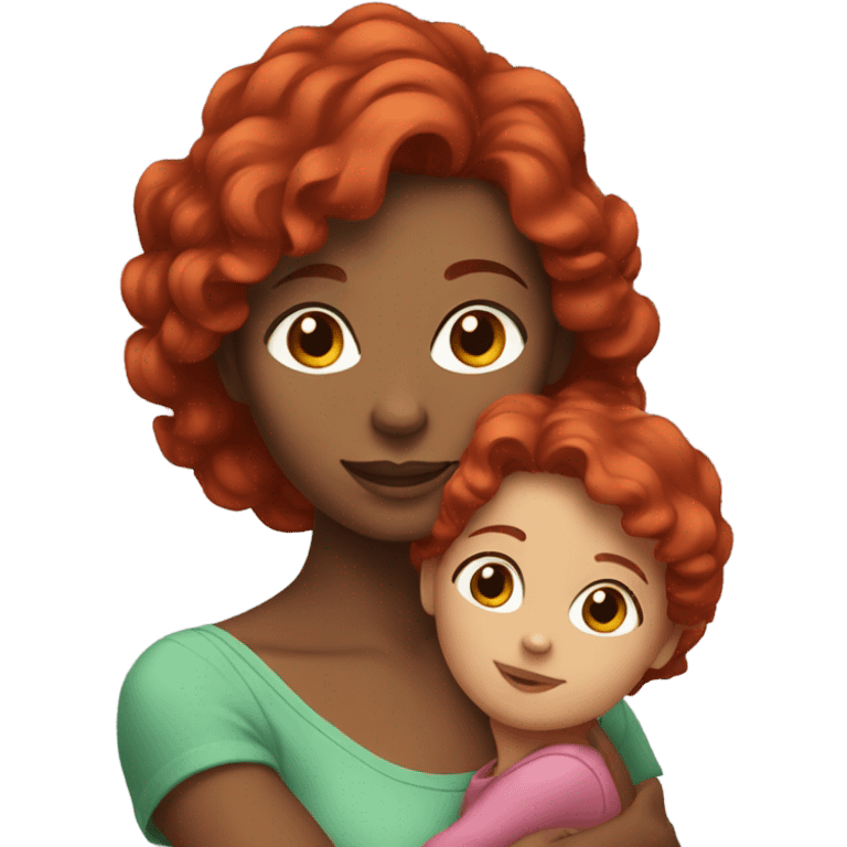 Red hair mom holding brunette daughter emoji