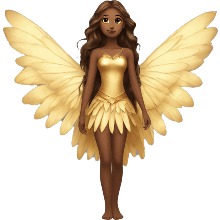 big wings, Beautiful, fairy, gold, brown, long hair emoji